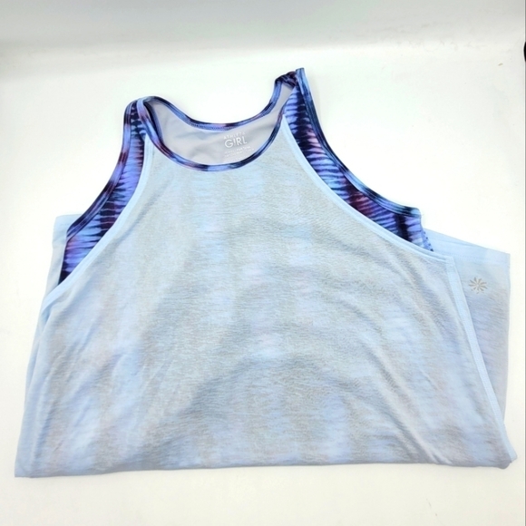 Athleta Girl Perfect Pair Tank   Shoreline Shibori Enchanted Blue Size XL/14 - Picture 6 of 12